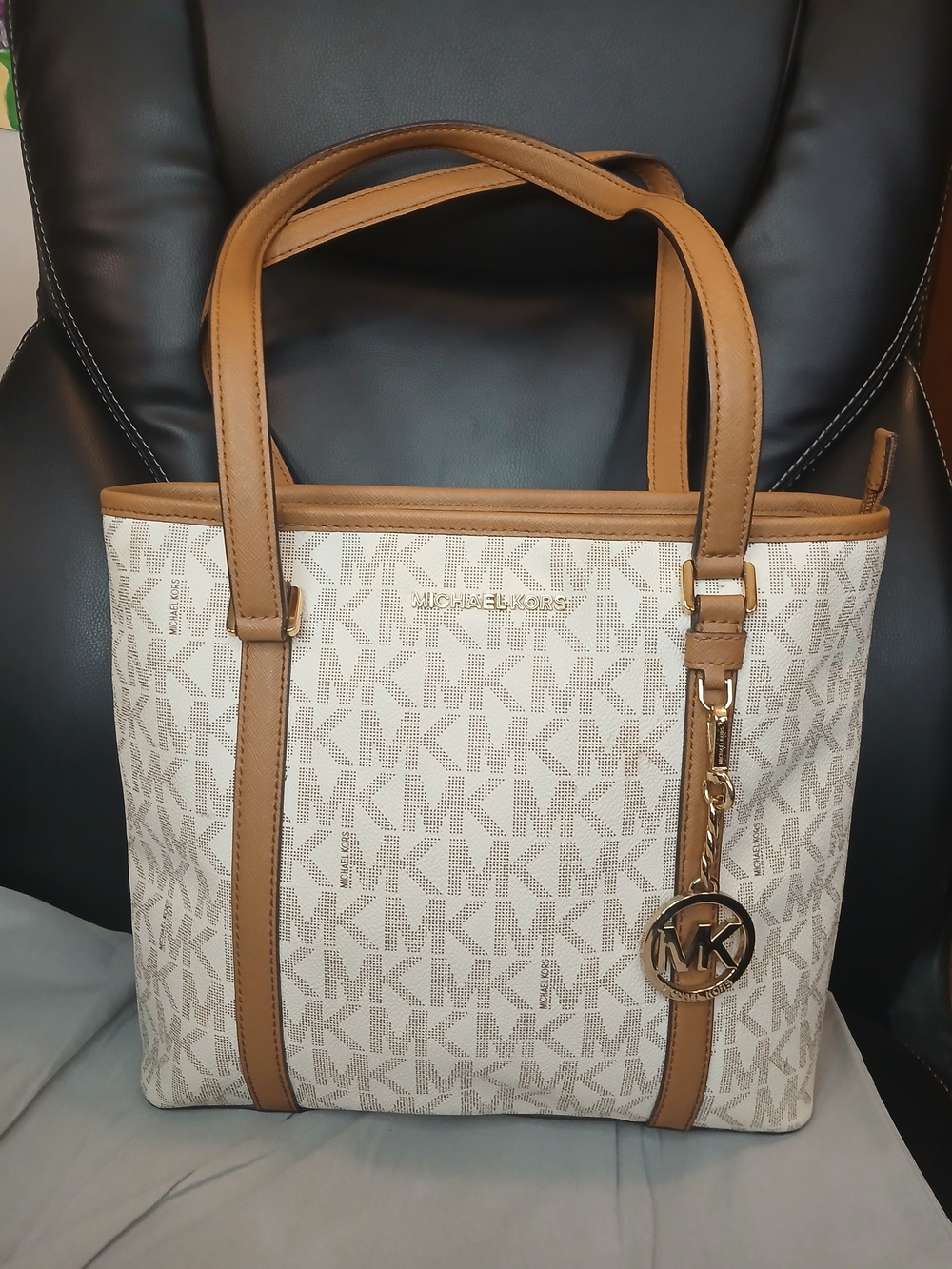 Michael Kors Jet Set Signature Cream & Brown Tote